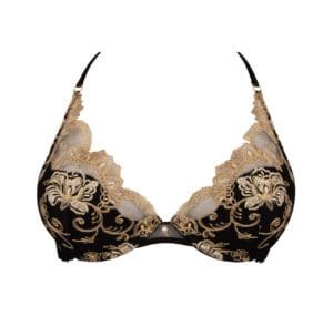 Lise Charmel Deese en Glam Triangle Bra in black and gold lace